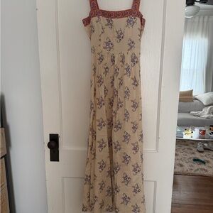 Floral Cream Maxi Dress with Purple Accents